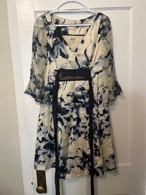 Viola Blue and Cream Silk Wrap Dress Size 4